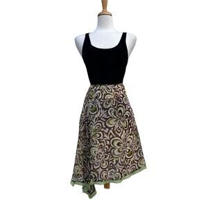 VTG Worthington Skirt Sz 14P Brown Tan Floral Chiffon Lightweight Boho Y2K Retro